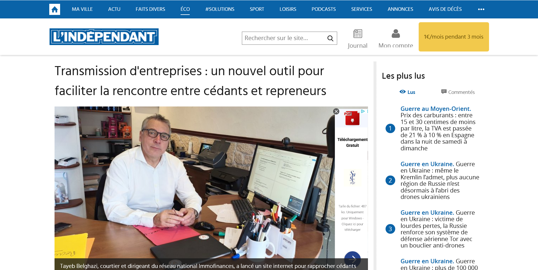 📰 Entreprises à Vendre (EAV) cité dans la presse locale sur L'Indépendant et La Semaine du roussillon.